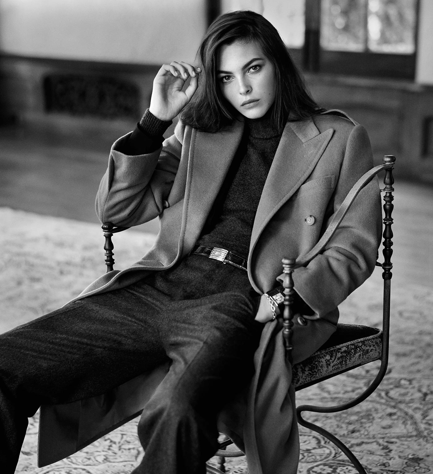 The British Warmer, worn by Vittoria Ceretti. Photographed by Steven Meisel