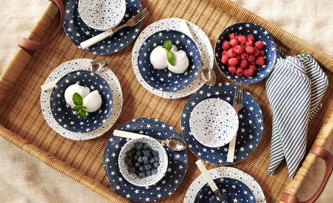 Navy & white plates with star pattern.