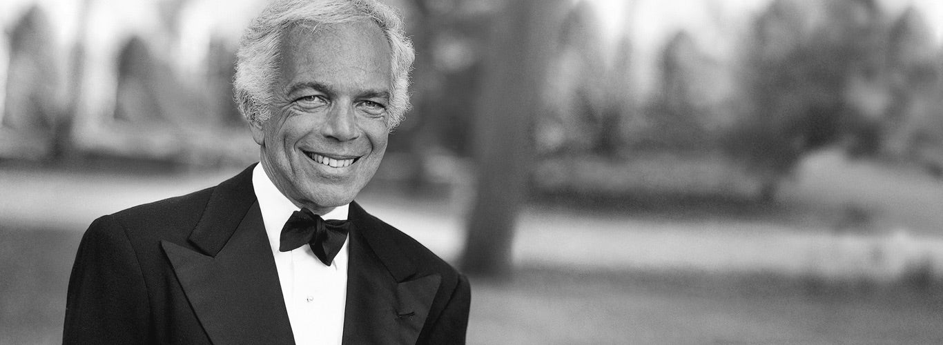 Black-and-white photo of Ralph Lauren in tuxedo