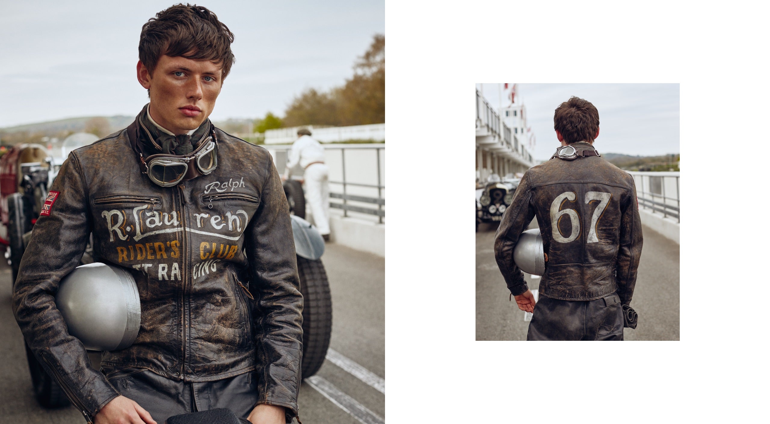 <strong>ON LOCATION</strong><br/><span>This season of Polo Originals, inspired by the golden era of Grand Prix car racing, was photographed at the Goodwood Motor Circuit, which is located in West Sussex, on the 12,000-acre Goodwood Estate. The Circuit has since become known for hosting a number of prestigious motorsport events, including the famous Festival of Speed and Revival.</span> <br/><rlmag_link href="https://www.ralphlauren.com/brands-prl-tough-and-refined-cg"><button class="shop-collection">Shop the Story</button></rlmag_link>