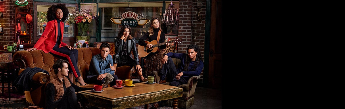 Models in Ralph Lauren channeling cast of Friends in Central Perk café