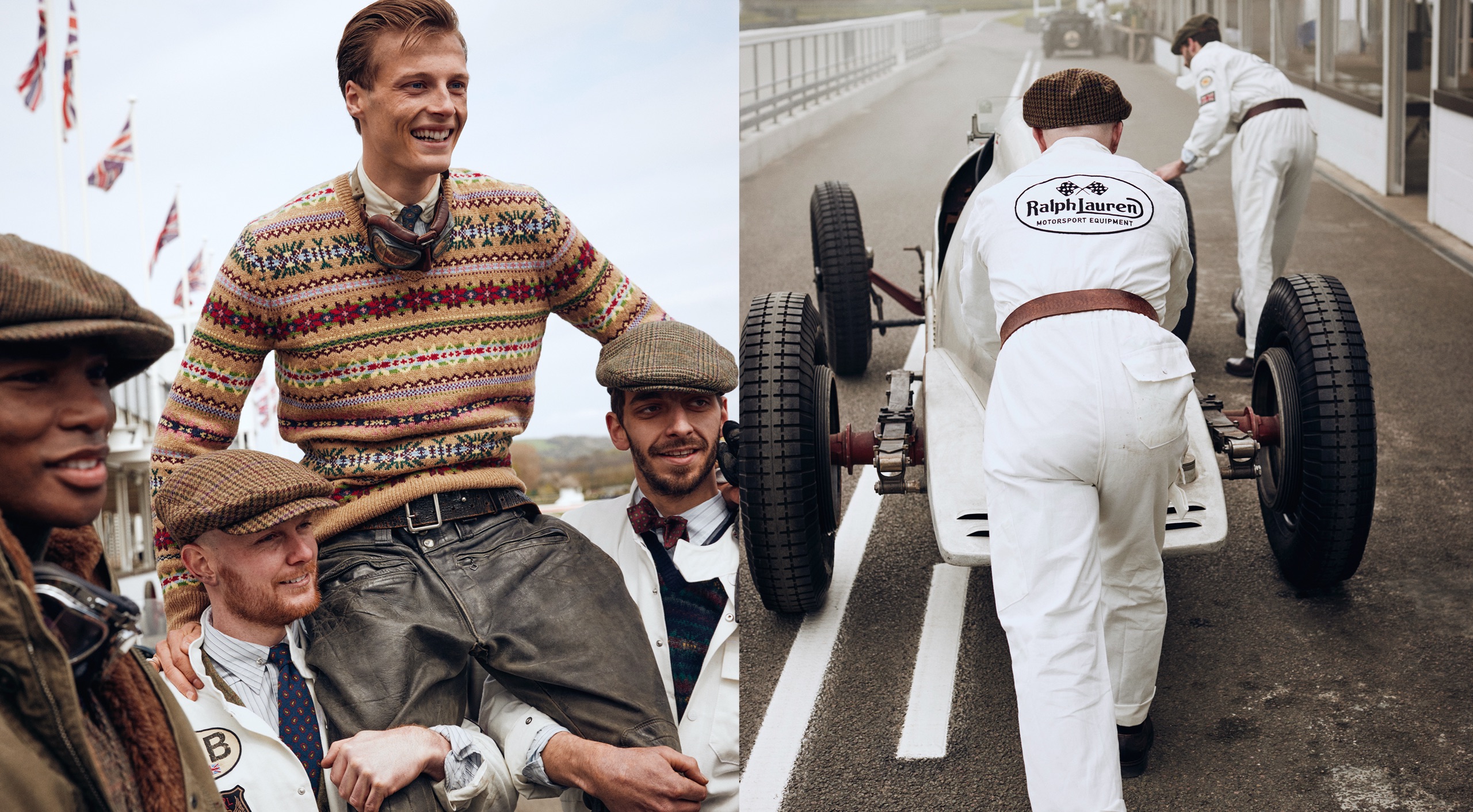 <strong>ON LOCATION</strong><br/><span>This season of Polo Originals, inspired by the golden era of Grand Prix car racing, was photographed at the Goodwood Motor Circuit, which is located in West Sussex, on the 12,000-acre Goodwood Estate. The Circuit has since become known for hosting a number of prestigious motorsport events, including the famous Festival of Speed and Revival.</span> <br/><rlmag_link href="https://www.ralphlauren.com/brands-prl-tough-and-refined-cg"><button class="shop-collection">Shop the Story</button></rlmag_link>