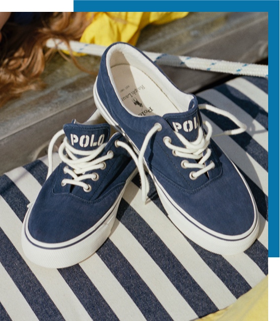 Blue lace-up sneakers with white Polo logo