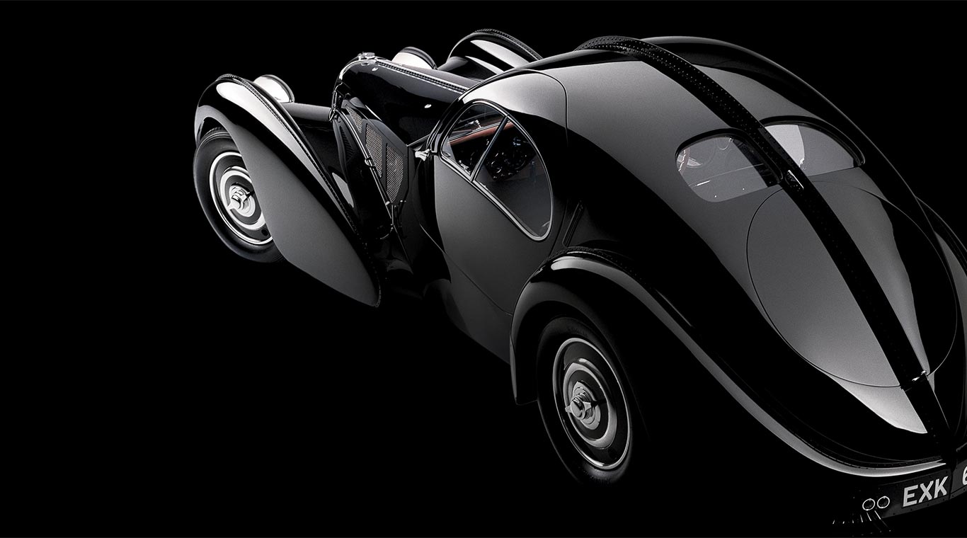 Ralph Lauren's sleek, black Bugatti coupe.