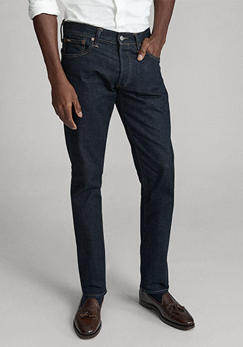 Photograph of man from waist down wearing Polo slim jeans