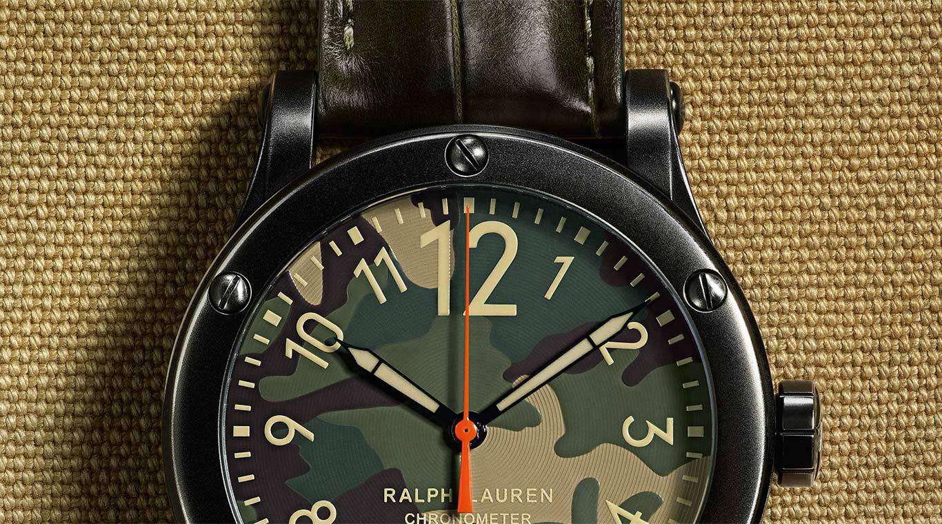Close-up of rugged Safari watch case and dial