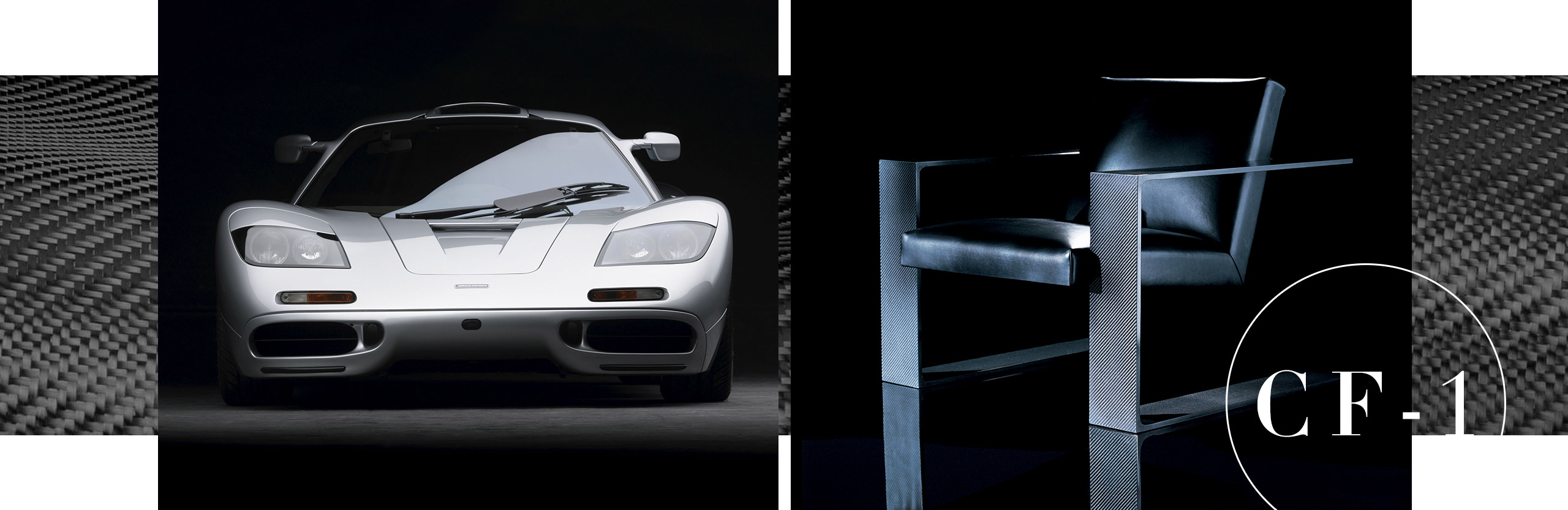 The McLaren F1, and the CF-1 chair from Ralph Lauren Home, inspired by the car’s innovative use of carbon fiber