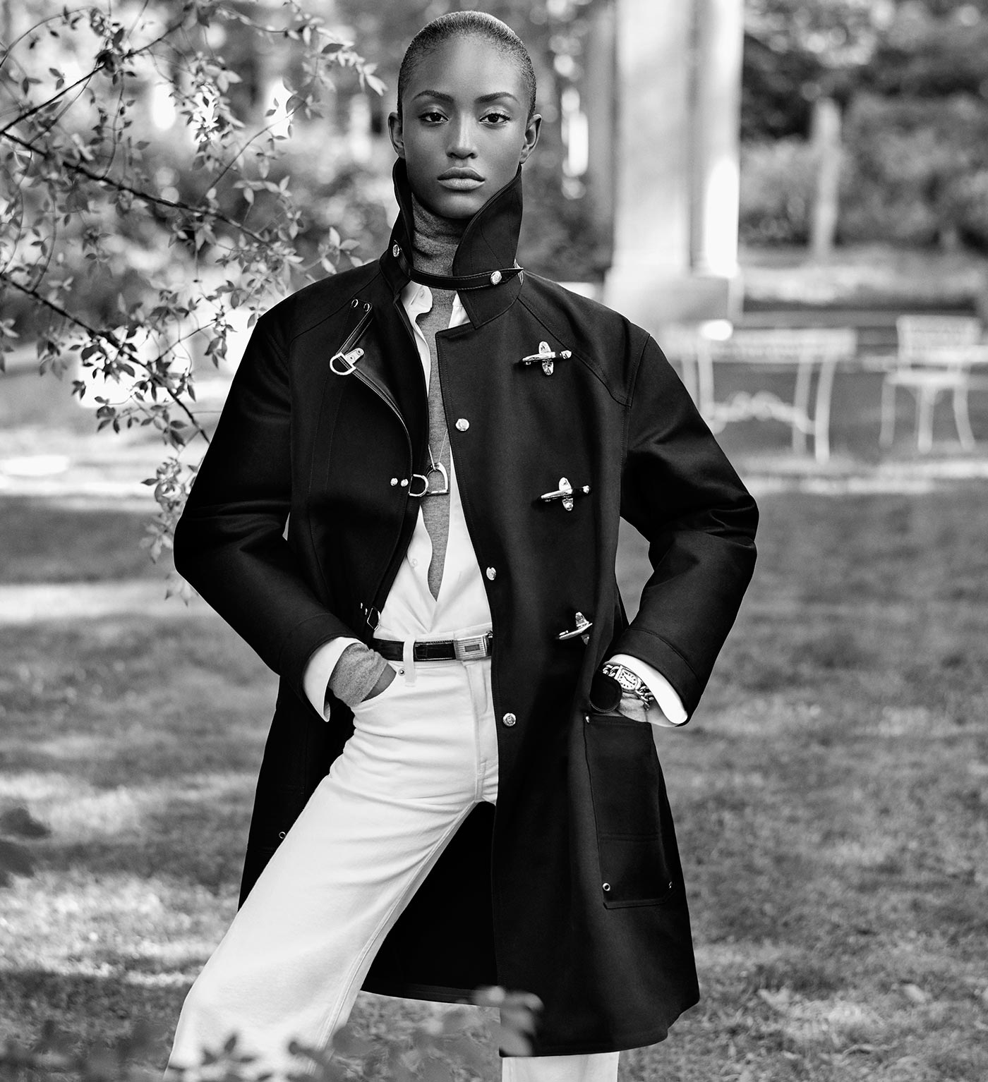 The Fireman&#x2019;s Coat, worn by Alicia Burke. Photographed by Steven Meisel