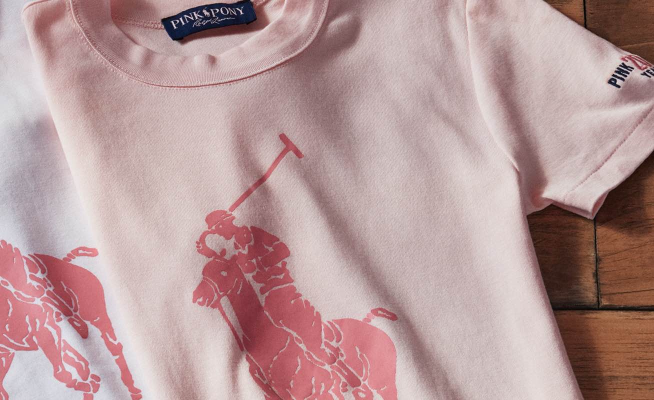 Light pink tee with pink Pony graphic at front.