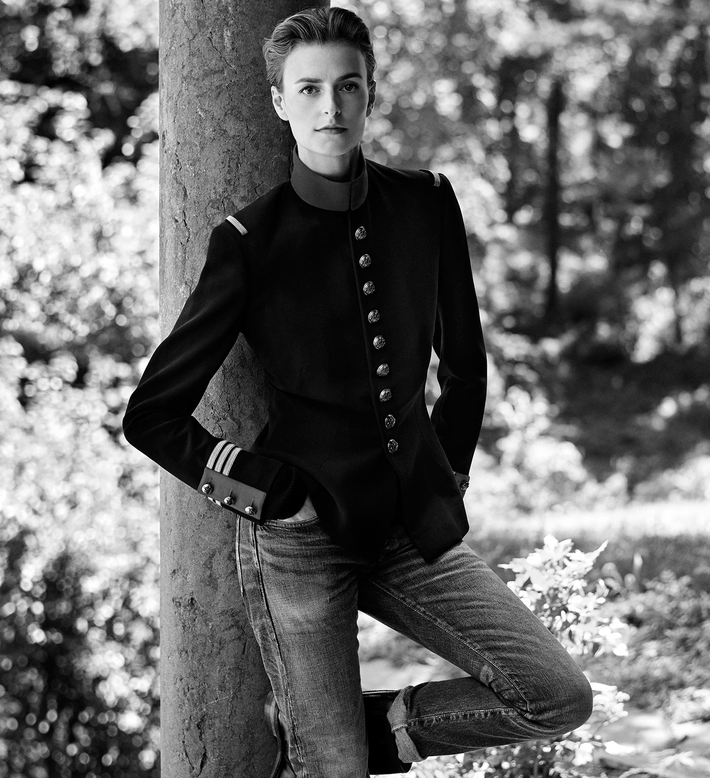 The Officer&#x2019;s Jacket, worn by Jacquetta Wheeler. Photographed by Steven Meisel