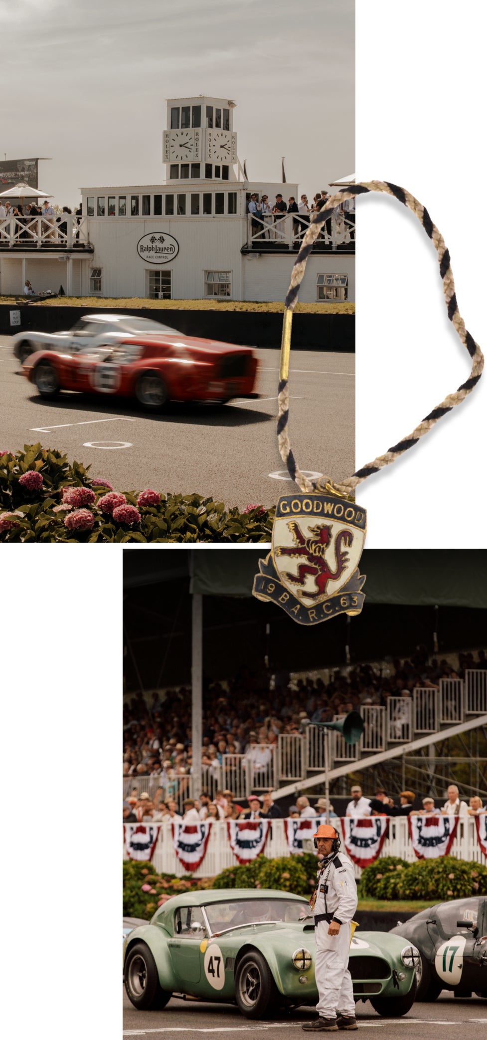 <strong>CARVANA</strong><br/><span>(Top): The Duke of Richmond and two of his sons, Charles (standing) and William. (Above): scenes from the 25th Goodwood Festival of Speed, held in September 2023. And a vintage enamel badge in a style the festival still remakes each year. Once you loop it through the buttonhole of your jacket, you&rsquo;re in </span>