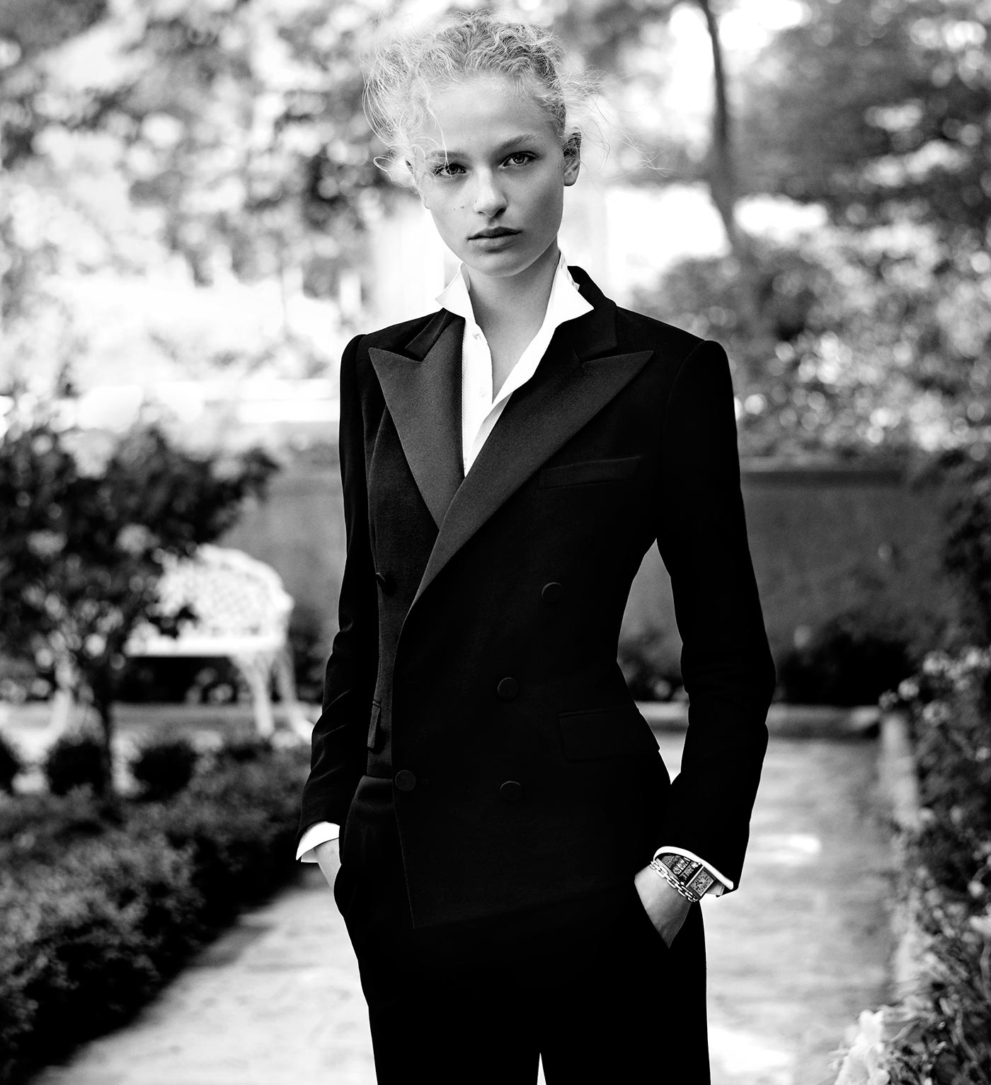 The Tuxedo, worn by Frederikke Sofie. Photographed by Steven Meisel