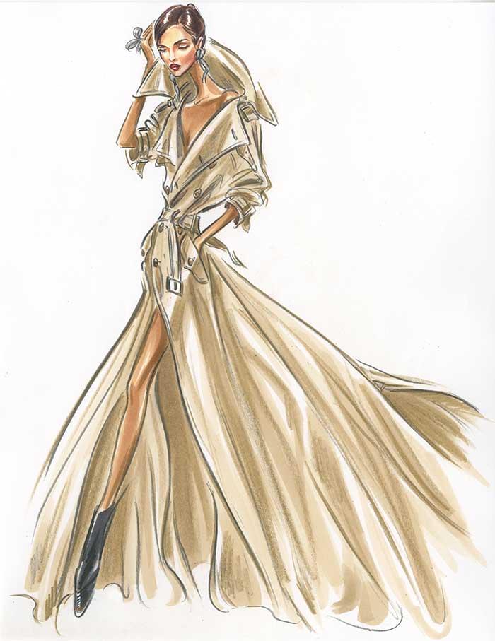  A sketch of Priyanka Chopra&#x2019;s custom trench coat evening dress for the Met Gala