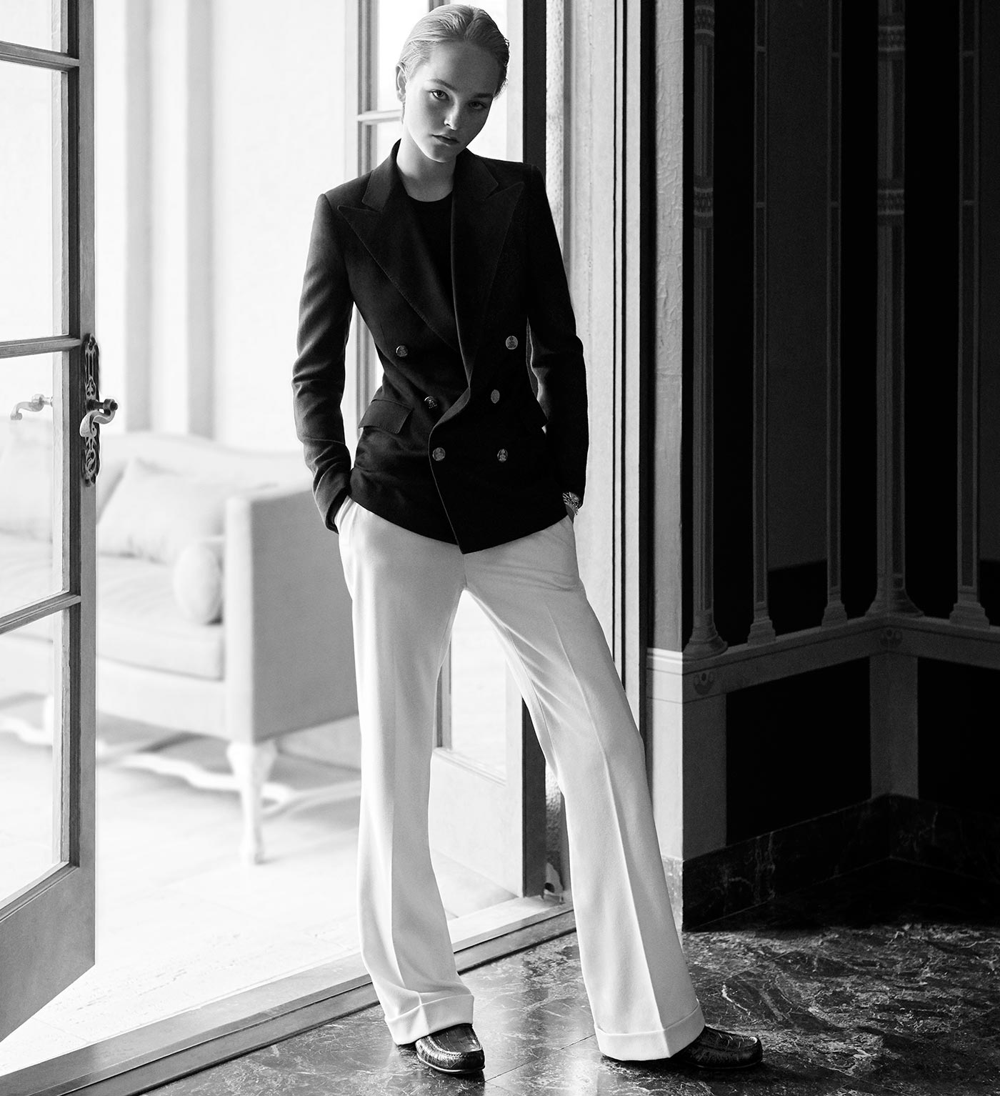 The RL Blazer, worn by Jean Campbell. Photographed by Steven Meisel