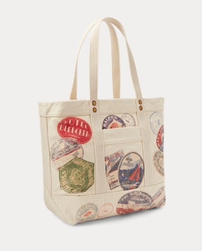 Travel-Print Canvas Large Tote