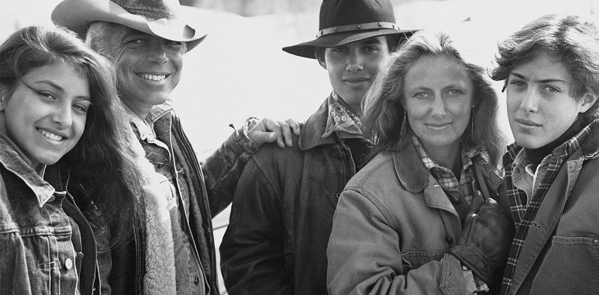 Black-and-white photograph of Dylan, Ralph, Andrew, Ricky, and David Lauren.