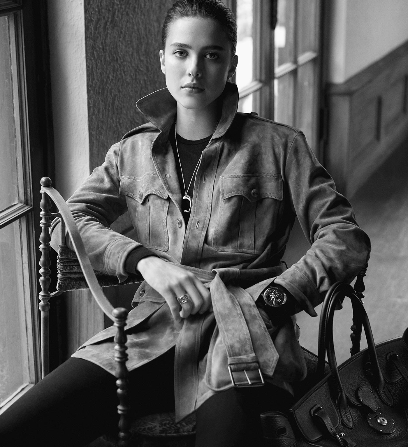 The RL Safari Jacket, worn by Margaret Qualley. Photographed by Steven Meisel