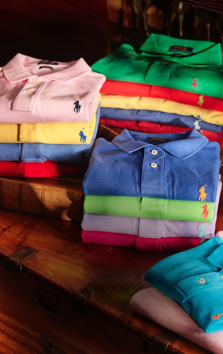 Stack of folded Polo shirts.
