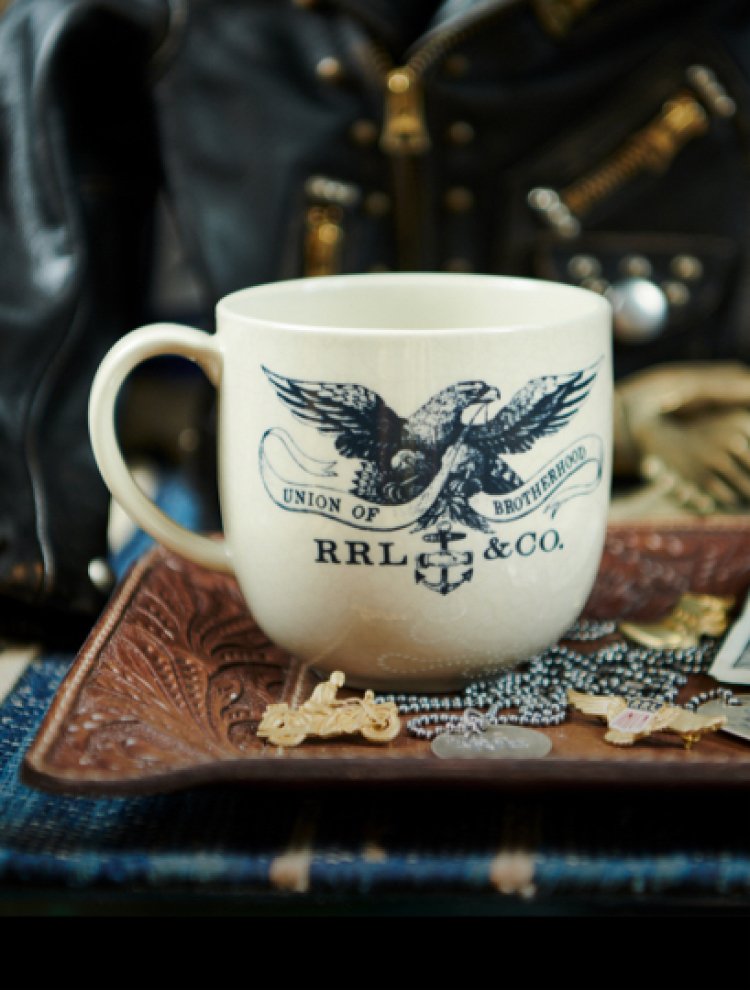 White mug with Double RL eagle design.