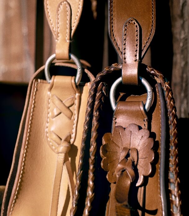 Woven & laced leather handbag details
