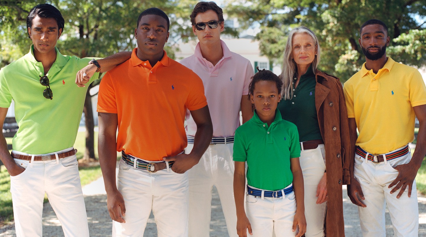 Group of men, women & children wearing colorful Polo shirts