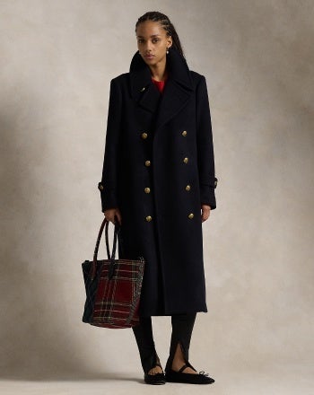 Ralph lauren long black coat discount