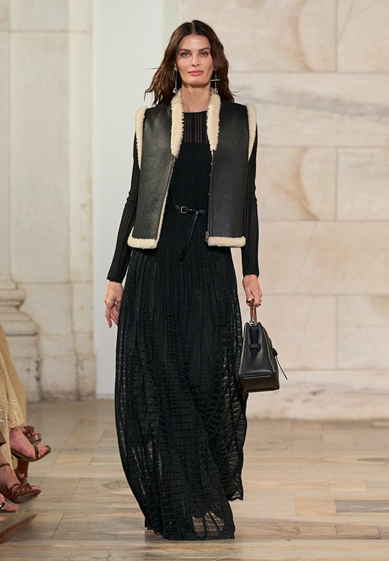 A look from Ralph Lauren’s Fall 2025 runway show shown on model.