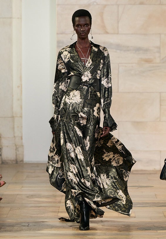 A look from Ralph Lauren’s Fall 2025 runway show shown on model.