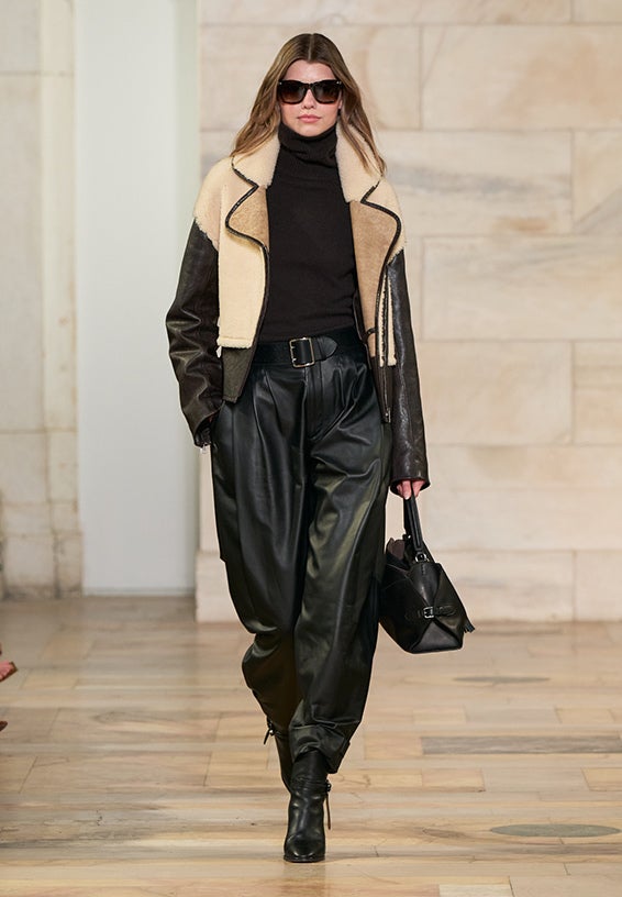 A look from Ralph Lauren’s Fall 2025 runway show shown on model.