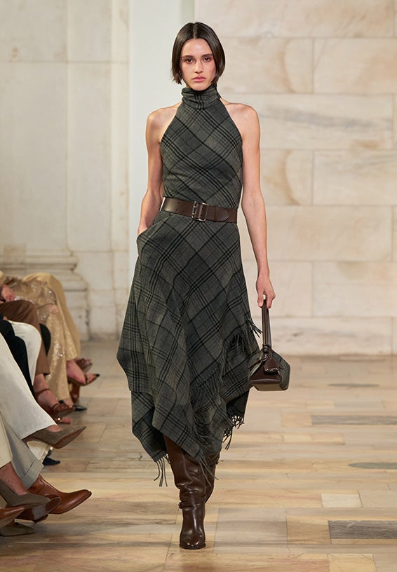 A look from Ralph Lauren’s Fall 2025 runway show shown on model.