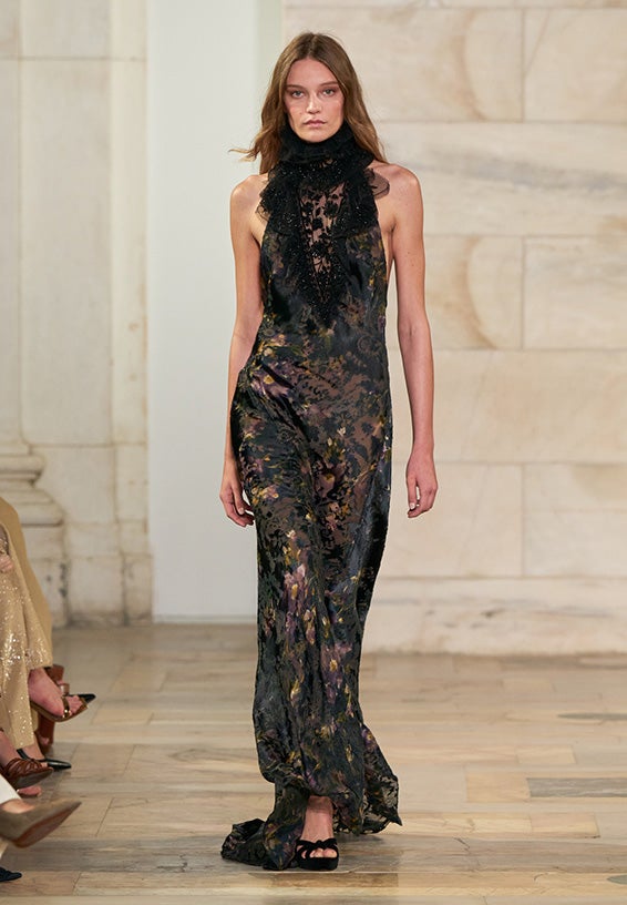 A look from Ralph Lauren’s Fall 2025 runway show shown on model.