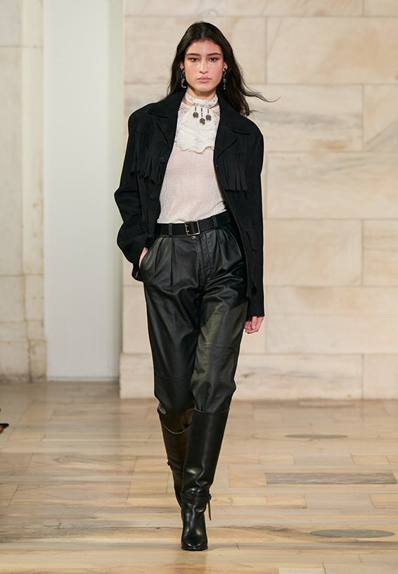 A look from Ralph Lauren’s Fall 2025 runway show shown on model.