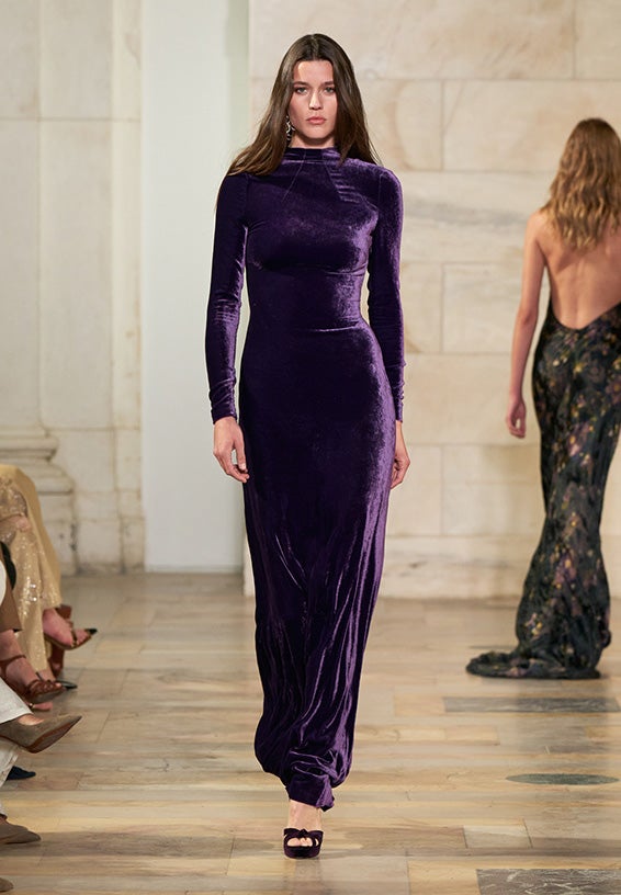 A look from Ralph Lauren’s Fall 2025 runway show shown on model.