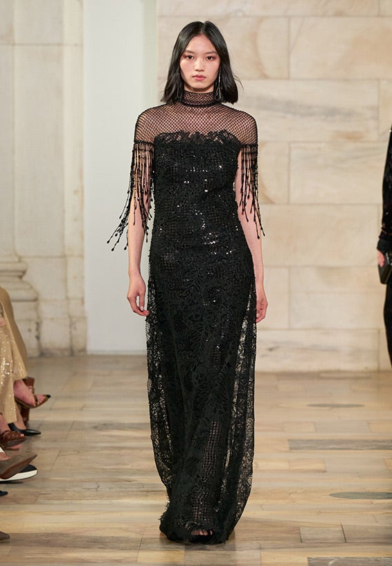 A look from Ralph Lauren’s Fall 2025 runway show shown on model.