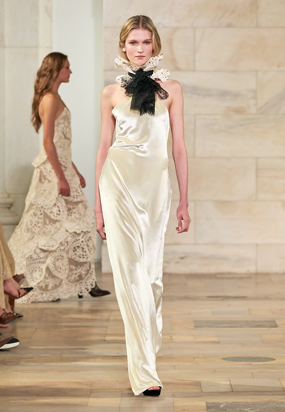 A look from Ralph Lauren’s Fall 2025 runway show shown on model.