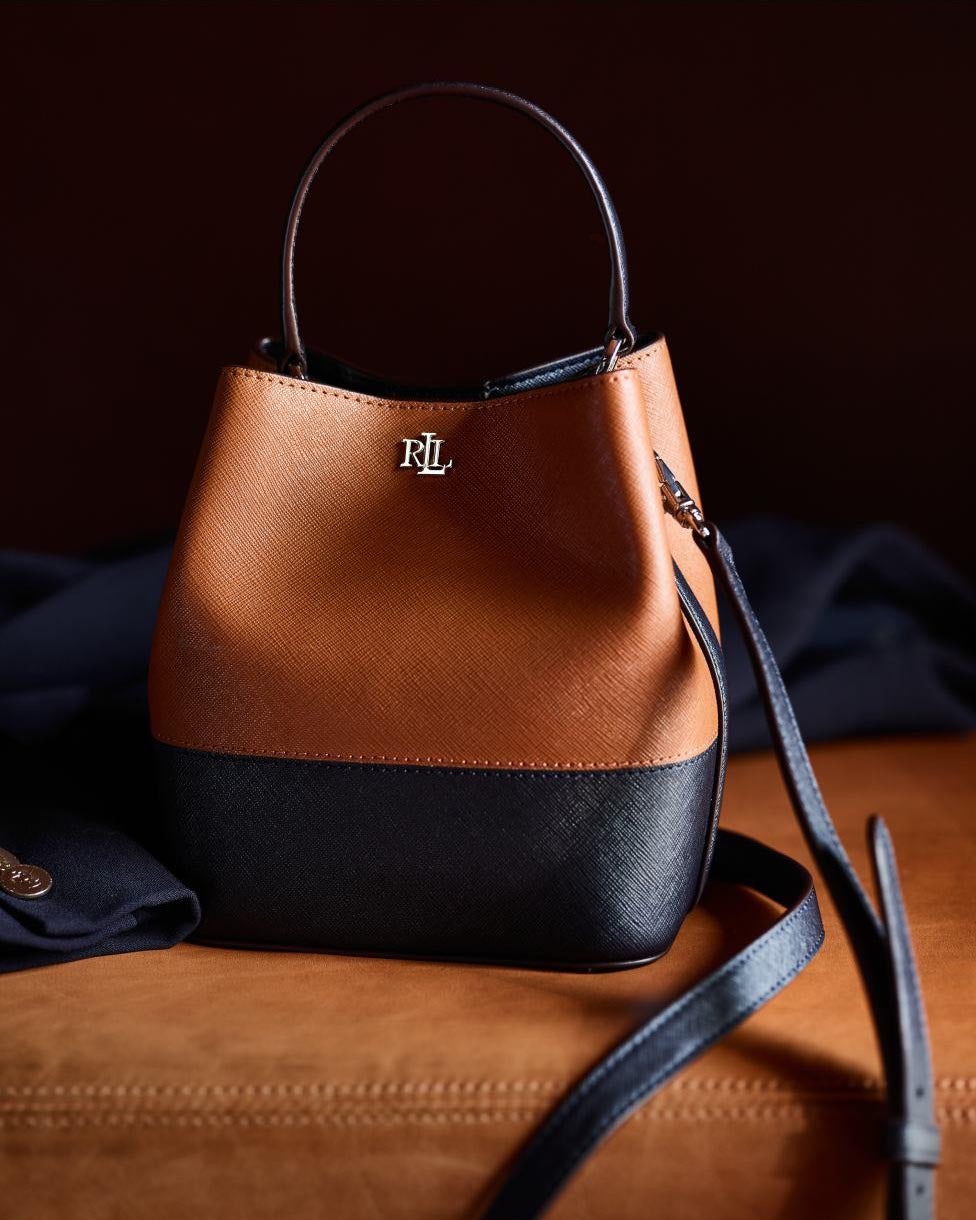 Two-Tone Leather Small Reese Bucket Bag