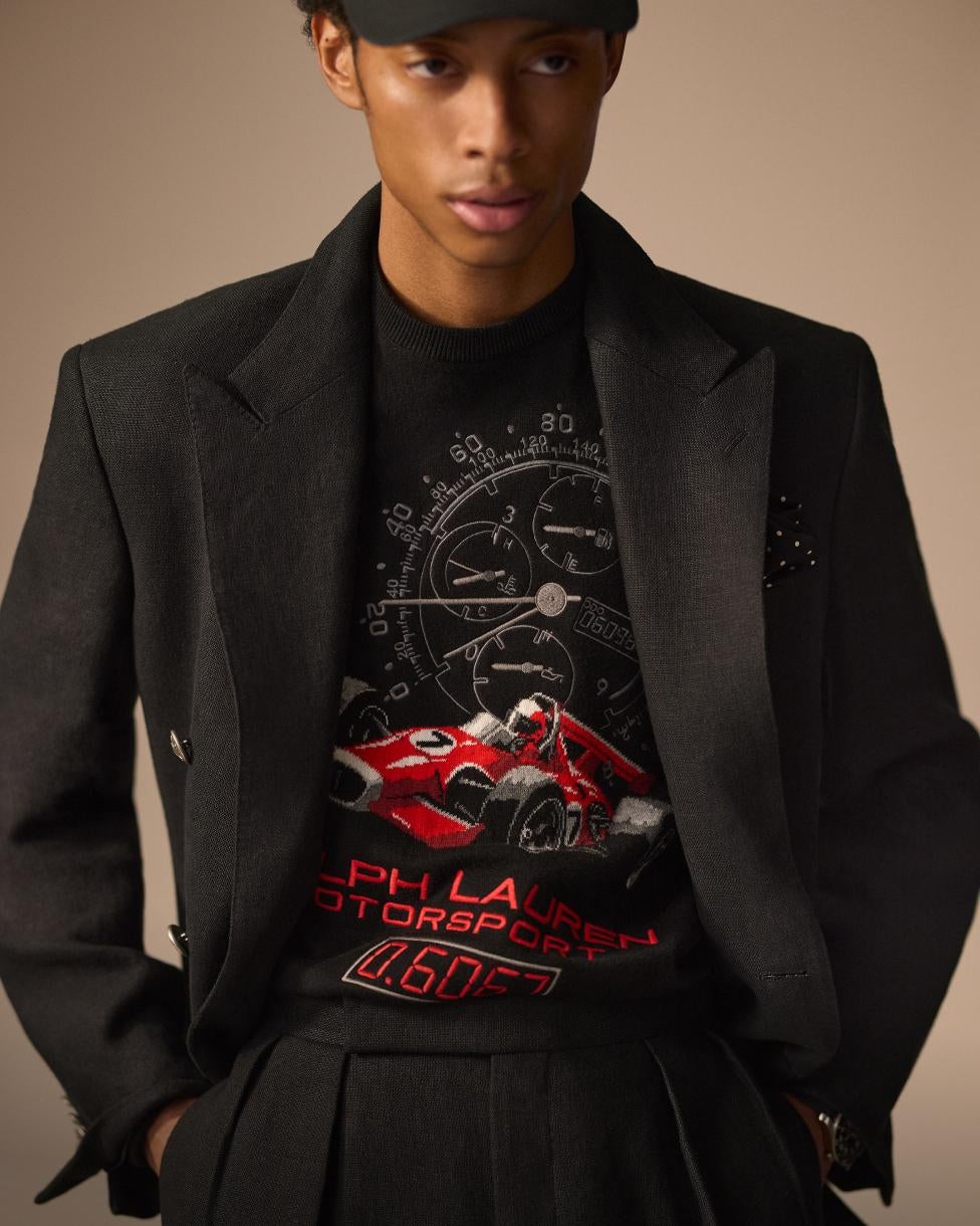 Intarsia-Knit Race Car Cotton Sweater