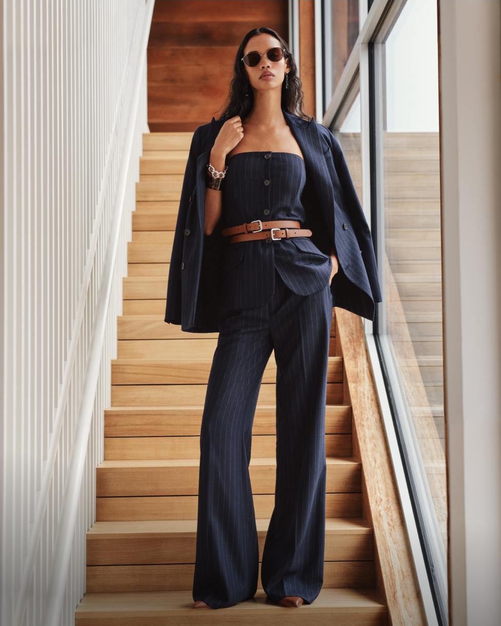 Pinstripe Wool-Blend Twill Bustier