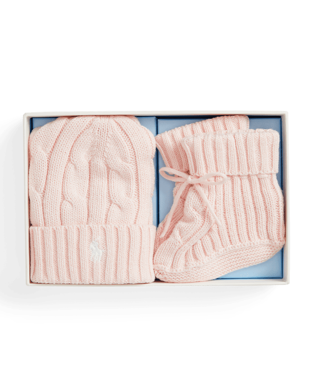 Cable-Knit Cotton Beanie & Bootie Set