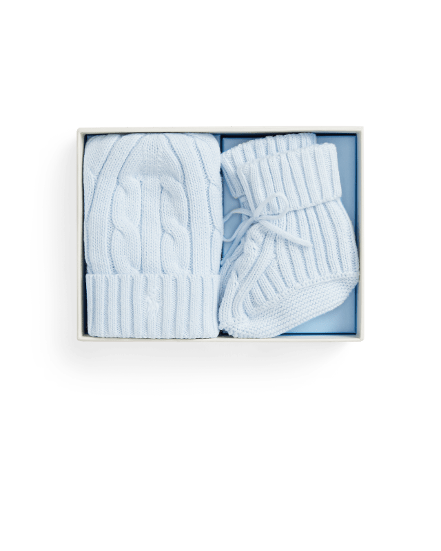 Cable-Knit Cotton Beanie & Bootie Set