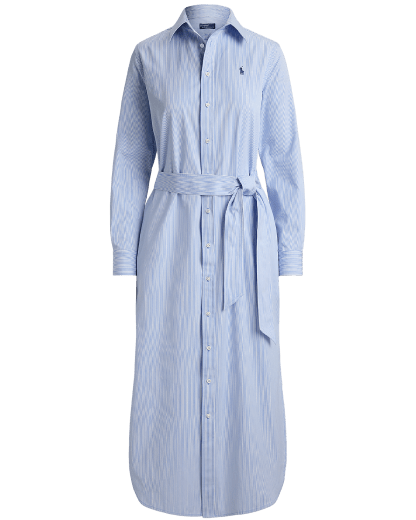 Striped Belted Cotton Shirtdress