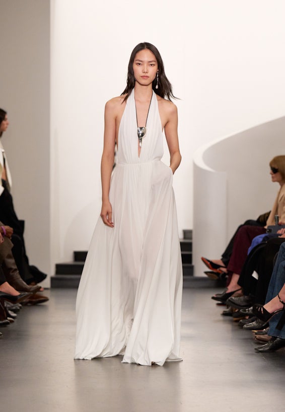A look from Ralph Lauren’s Fall 2025 runway show shown on model.