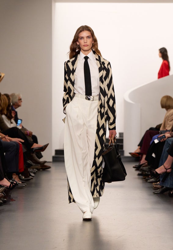 A look from Ralph Lauren’s Fall 2025 runway show shown on model.