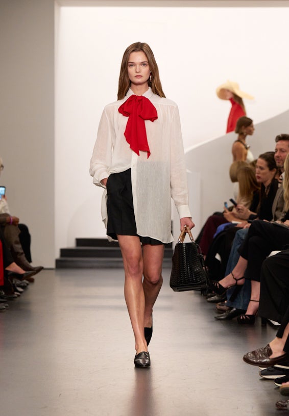 A look from Ralph Lauren’s Fall 2025 runway show shown on model.
