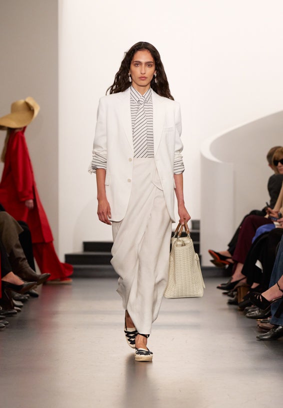 A look from Ralph Lauren’s Fall 2025 runway show shown on model.