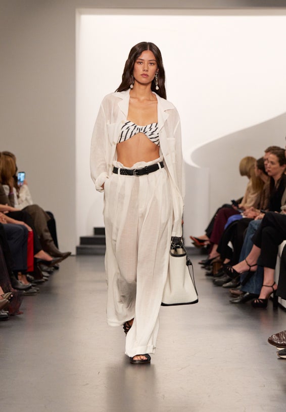 A look from Ralph Lauren’s Fall 2025 runway show shown on model.