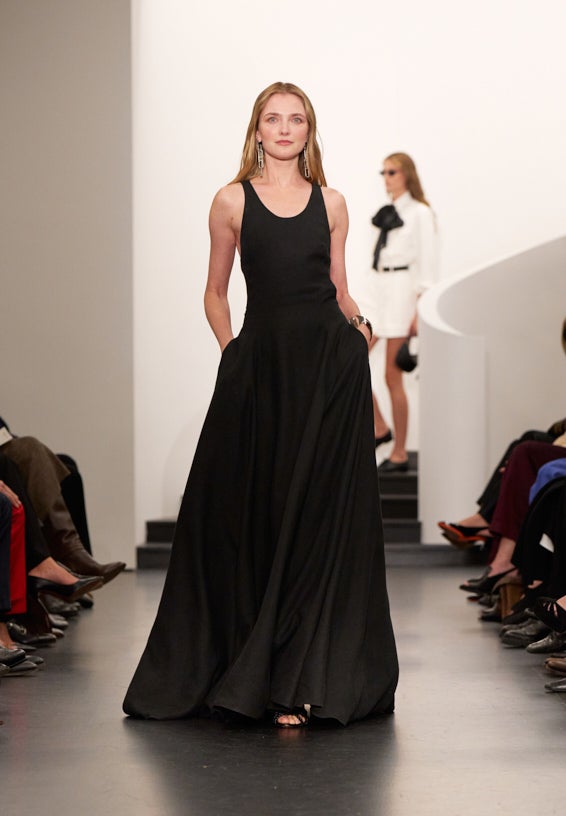 A look from Ralph Lauren’s Fall 2025 runway show shown on model.