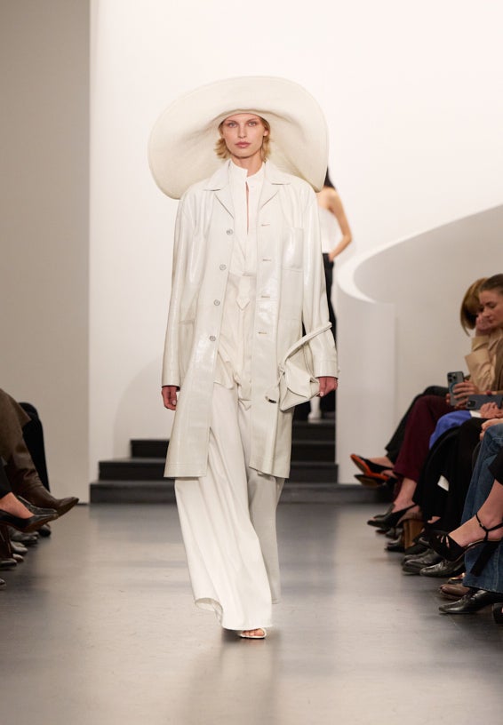A look from Ralph Lauren’s Fall 2025 runway show shown on model.