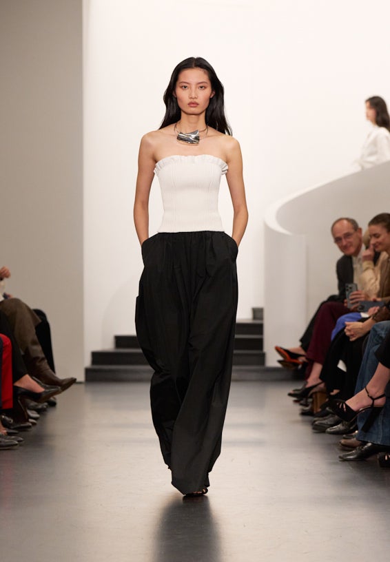 A look from Ralph Lauren’s Fall 2025 runway show shown on model.