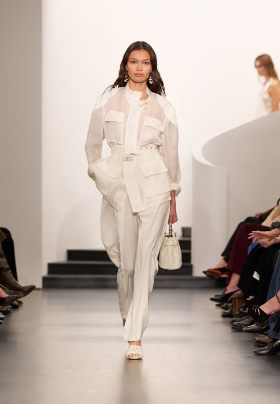 A look from Ralph Lauren’s Fall 2025 runway show shown on model.